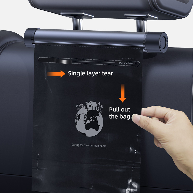 Vehicle mounted garbage bag roll disposable garbage bag and hidden hanging folding car phone holder